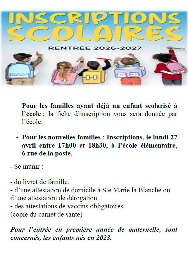 Affiche inscriptions scolaires 2026 2027