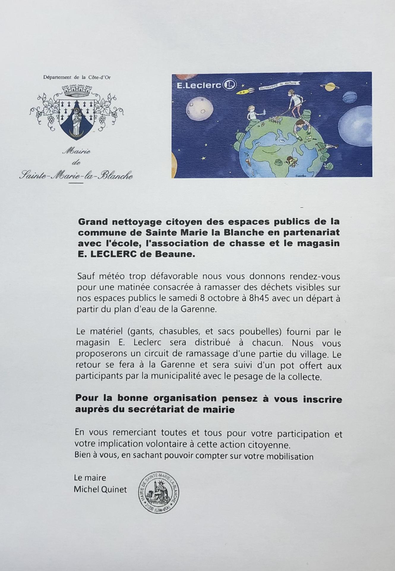 Affiche annonce du grand nettoyage citoyen du village